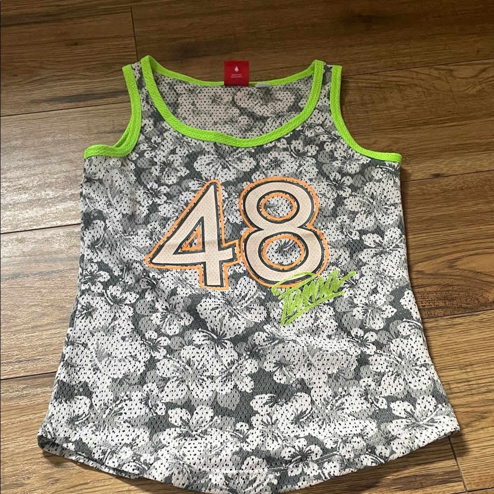 Puma Gray Floral Tank Top with Neon Green Accents (Bin E)
